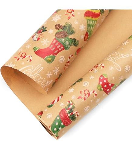 Holiday Wrapping Paper Set RUSPEPA Christmas Kraft Wrapping Paper 4-Roll Set - Blue Owl, Reindeer & Holiday Designs Kraft Holiday Gift Wrap