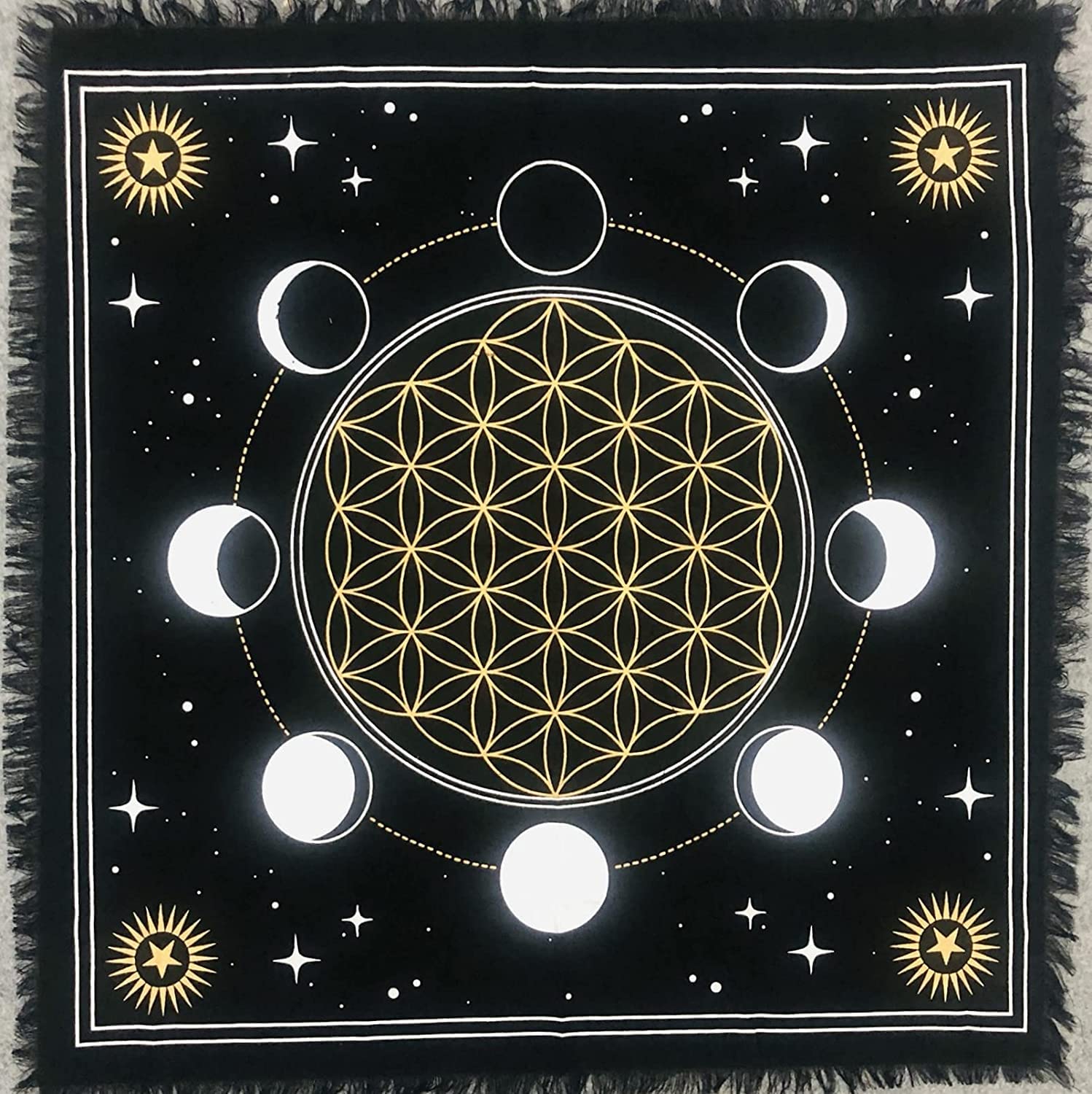 AVA Collections Altar cloth 24 x 24 inches Gold Silver Tarot Table Cloth the Moon Phase Spiritual Healing Tarot Table Mat Prints Board Game wiccan ouija board Table Cover (Moon Phase)