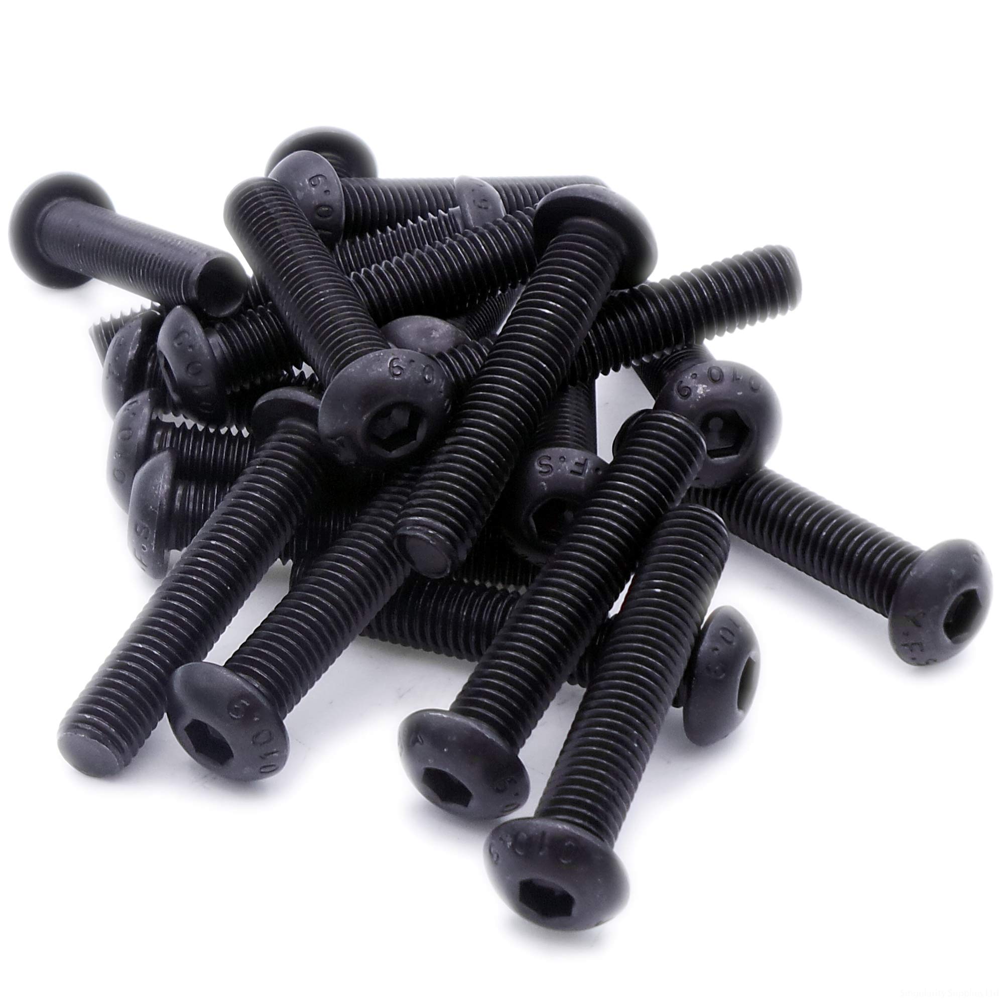 M4 (4mm x 25mm) Hex Socket Button Machine Screw (Bolt) - Black Steel (Pack of 20)