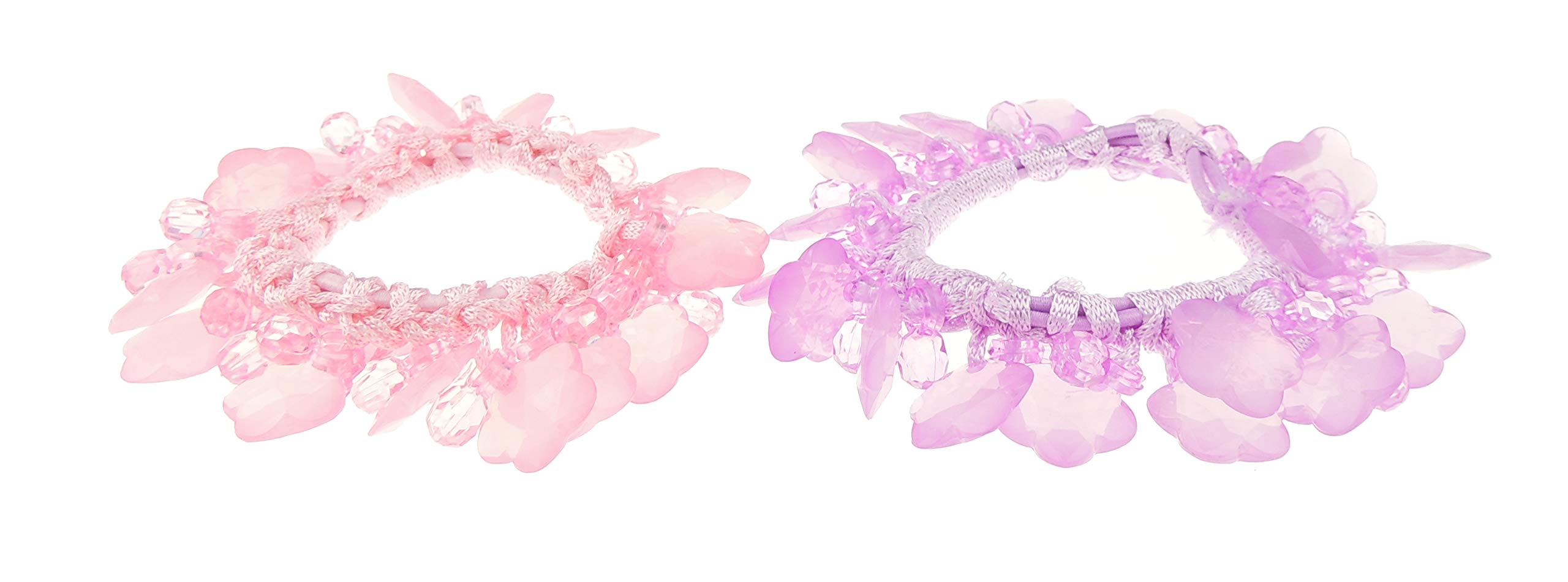 Girls Ladies Ballet Pair Flower Beaded School Party Princess Hair Scrunches (Pink Purple Daisy)