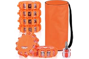 LINKITOM 6 Pack LED Road Flare, Emergency Safety Flashing Warning Flare Lights with 9 Flash Modes & Magnetic Base & Hook for Trucks, Vehicles & Boat