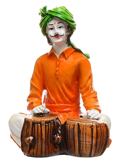 Karigaari Rajasthani Man Playing Tabla Polyresine Idol (15.24 cm x 15.24 cm x 15.24 cm)