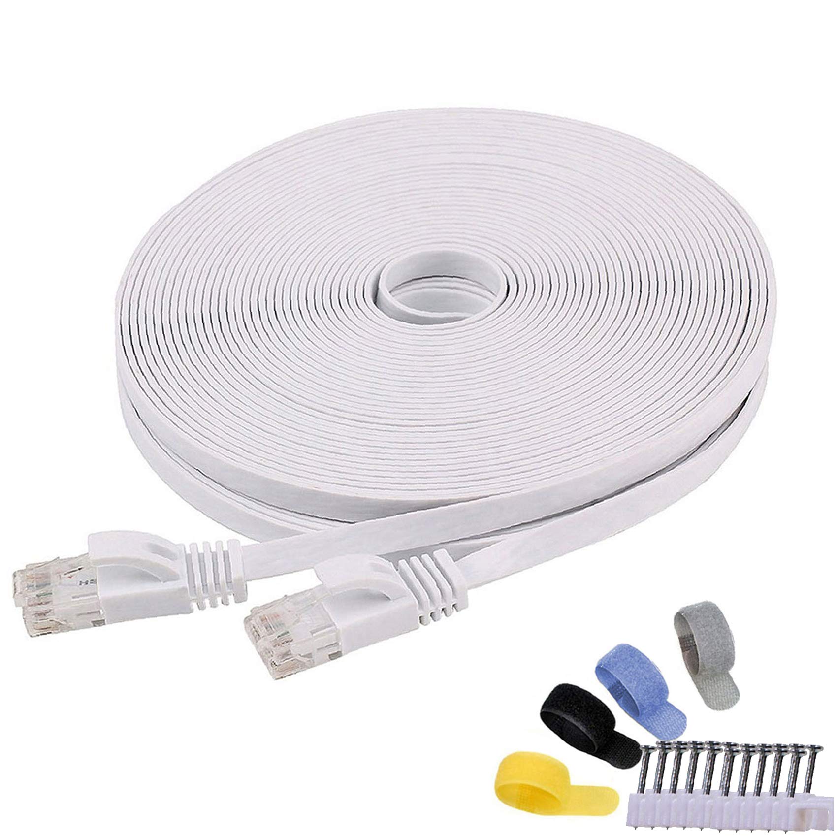 Cat 6 Network Cable Ethernet Cable 30 m White Up to Gigabit 1000 Base-T LAN Higher Range Internet Flat Patch Cable Short with Interference- RJ45 Input Connection