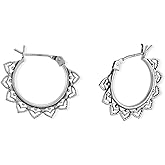 Boma Jewelry Sterling Silver Bali Style Boho Flower Hinged Snapback Hoop Earrings