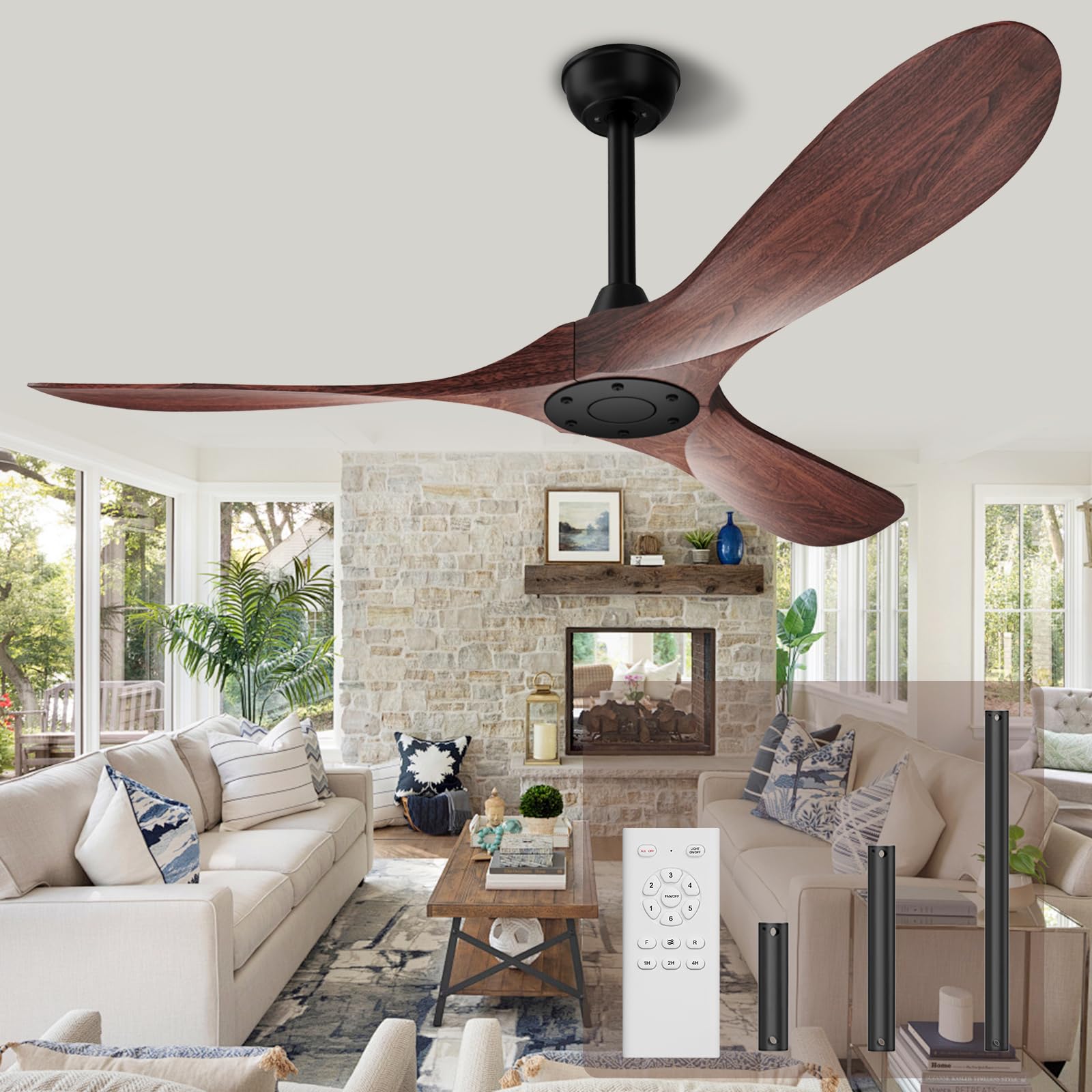 Photo 1 of KASASS 52 inch Outdoor Ceiling Fan with Remote Control - Modern Classic Design for Indoor & Outdoor Use: Ideal for Kitchen, Bedroom, Living Room, Farmhouse, Patio