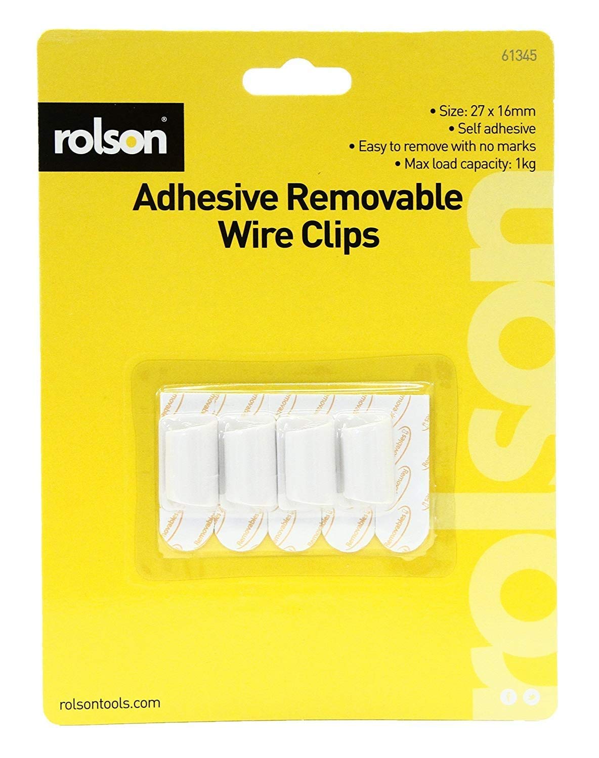 Rolson 61345 4Pc Removable Adhesive Wire Clip, Black, 27x16mm