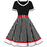 Nihsatin Vintage 1950s Retro Rockabilly Swing Dress Polka Dots Cocktail Dress with Belt