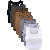 Geyoga 8 Pcs Women Basic Crop Tank Tops Sleeveless Racerback Crop Cotton Top