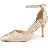 JOY IN LOVE Closed Toe Heels Pumps for Women 3IN Stiletto Pointed Toe Ankle Strap Heels