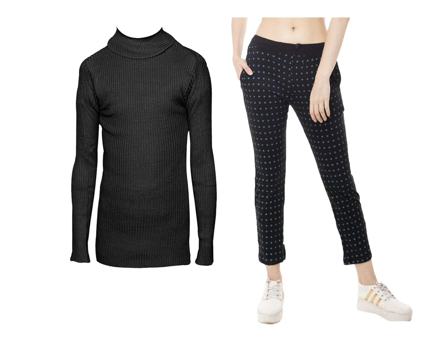 indistar womens 1 wollen high neck skivvy and 1 cotton printed lower pack of 2