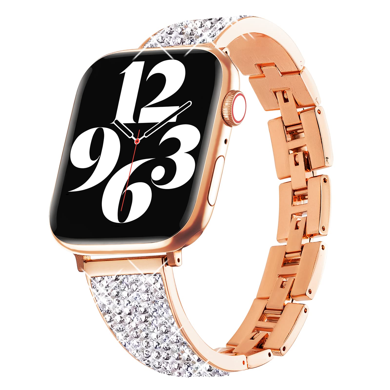 SEURE Stainless Steel Metal Band Compatible with Apple Watch Strap 38mm 40mm 41mm 42mm 44mm 45mm,Women Diamond Rhinestone Bling Bracelet for Series 8/7/6/5/4/3/2/1/SE