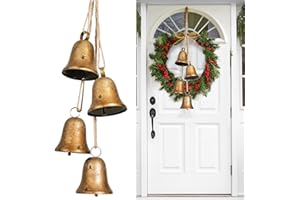 ZESLIWY Christmas Vintage Gold Cow Bells, Set of 4 Hanging Vintage Brass Antique Lucky Rustic Crafts Bells with Jute Rope for Christmas Tree Staircase Door Holiday Decor