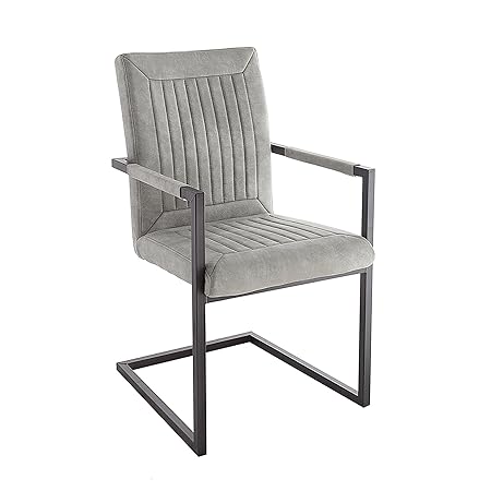 Riess Ambiente Design Freischwinger Stuhl Bristol Stone grau mit Armlehne Esszimmerstuhl Esszimmer Stuhl