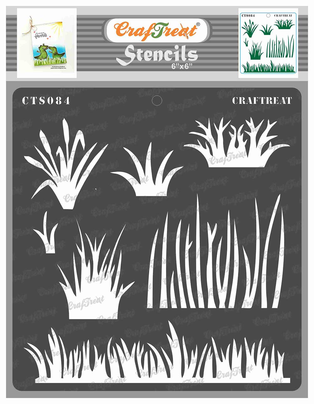 CrafTreat Reusable Grass Stencils for Painting on Wood, Canvas, Paper, Fabric, Floor, Wall and Tile - Grass Stencil - 6x6 Inch - DIY Art and Craft Stencils - Grass Camo Stencil