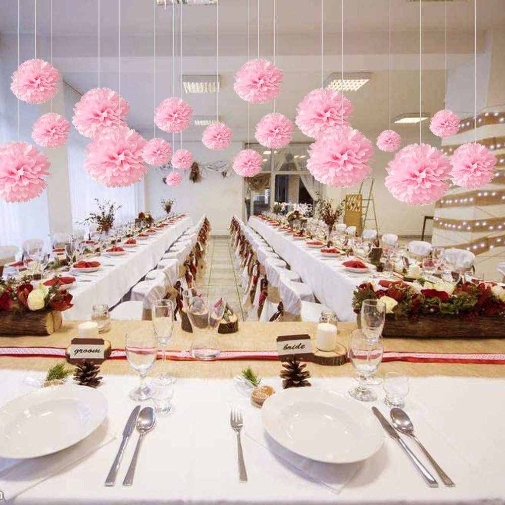 Hmxpls 10pcs Tissue Hanging Paper Pom-poms Flower Ball Wedding Party Outdoor Decoration, Premium Tissue Paper Pom Pom Flowers Craft Kit(Pink): Home & Kitchen
