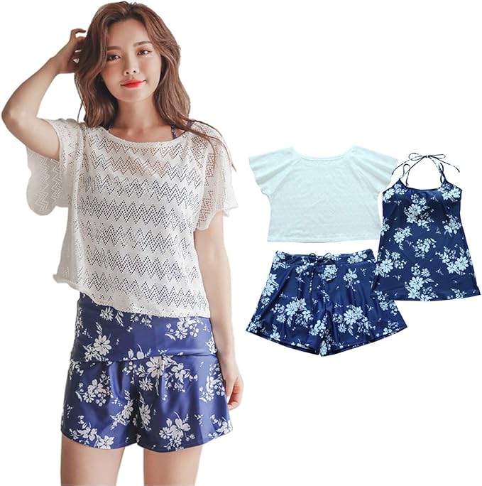 Amazon Ailiti 水着 レディース 体型カバー タンキニ ビキニ水着 3点 4点セット タンクトップ Tシャツ ラッシュガード ショートパンツ ビキニ セパレーツ 通販