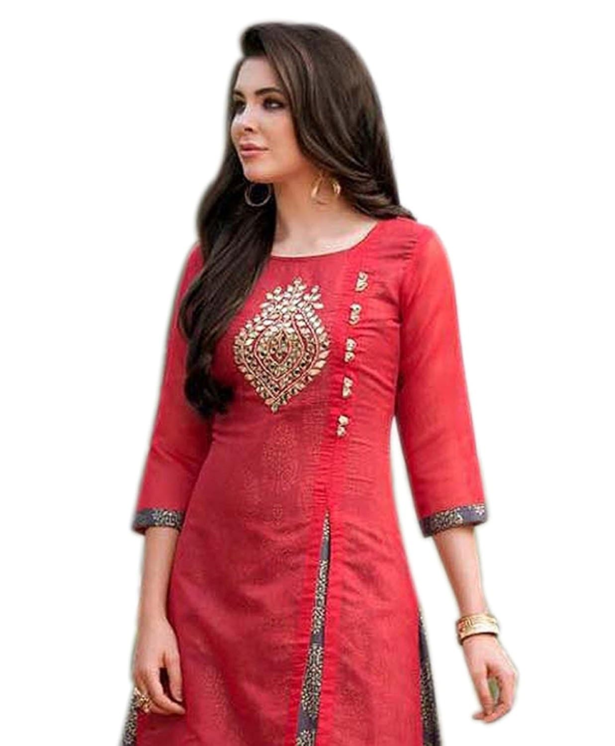 regon women's double layer cotton red kurti for women