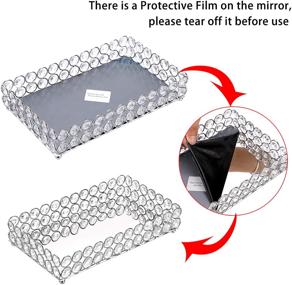 Hipiwe Crystal Cosmetic Makeup Tray - Mirrored Vanity Jewelry Decorative Tray Organizer for Storage Perfume, Toiletries,Trinket, Home Decor Tray for Dresser/Vanity Table, Bathroom: Home & Kitchen