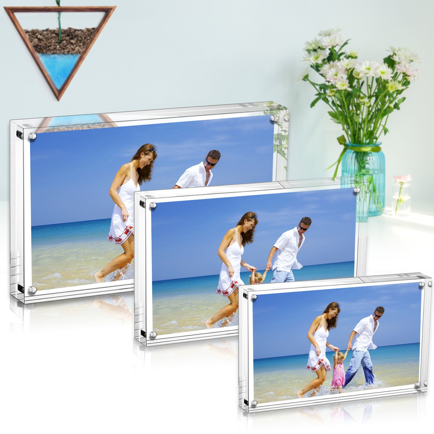 Acrylic Photo Frames,3.5x5\'\' Double Sided Magnetic Picture Frame, Desktop Frameless Postcard Display