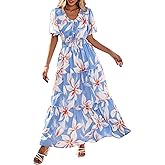 KIRUNDO Spring Summer Wedding Guest Dresses for Women 2026 Boho Floral Short Sleeve V Neck Ruffle Tiered Flowy Maxi Dress