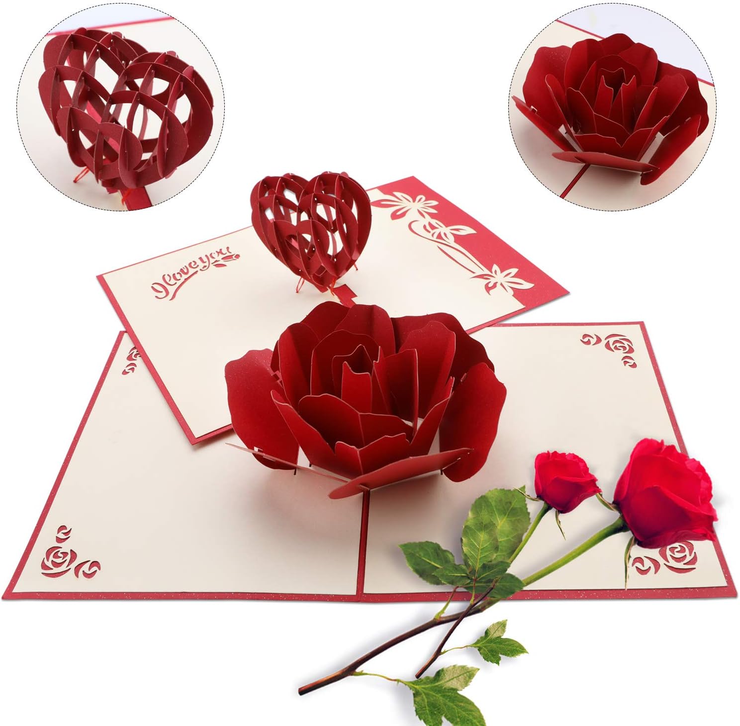 Howaf 2 Pack Rose Et Amour Carte Fete Des Meres Mariage Cartes Anniversaire Saint Valentin Carte Origami Cadeau Pour Anniversaire Mariage Saint Valentin 3d Carte Pop Up Carte De Voeux Papeterie Fournitures