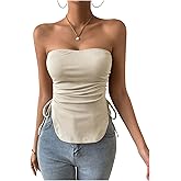 GORGLITTER Women's Strapless Knit Tube Top Y2k Ruched Drawstring Curve Hem Bandeau Going Out Tops