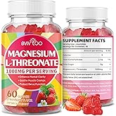 1000mg Magnesium L-Threonate Gummies for Kids & Adults - Muscle & Nervous System Support, Vegan, Sugar-Free Strawberry Flavor, 60 Gummies