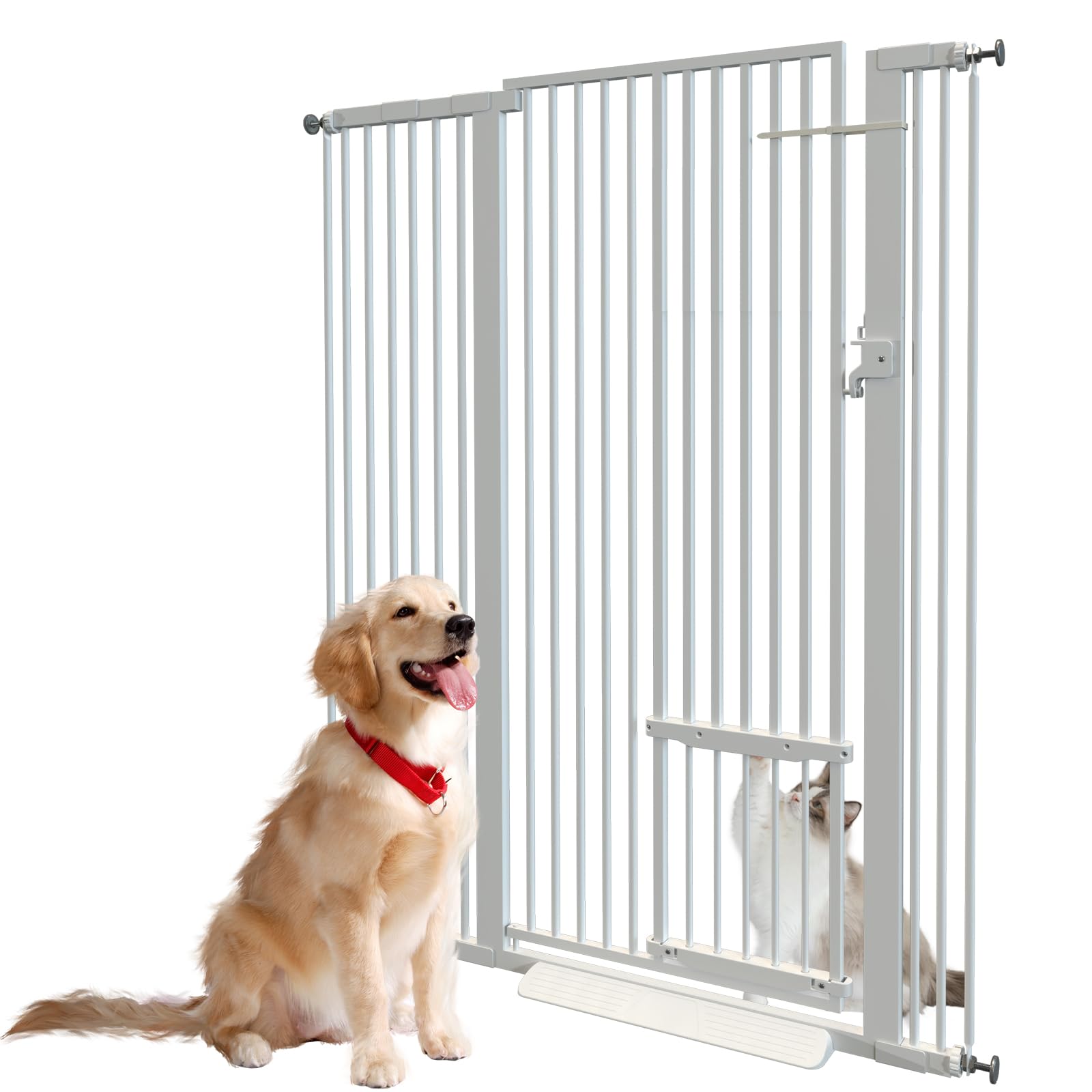 Photo 1 of 55.11" Extra Tall Cat Gate 29.5-46 Wide Pet gate for Doorway Pet Gate with Cat Doors NO Drilling Pressure Mount Kit for Cats and Dogs Indoor Doorways liveing Room Bedroom-White