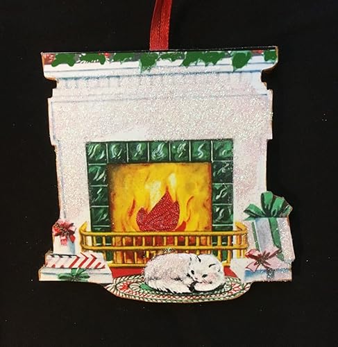 Amazon Com Fireplace Cat Ornament Handcrafted Wood Christmas Mid