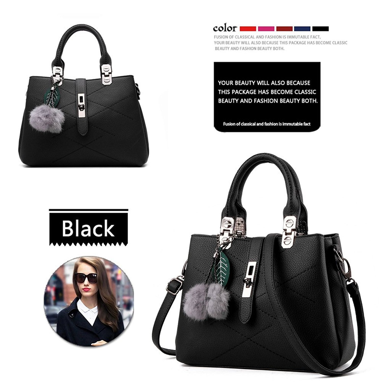 paradox ladies hand bag womens purses satchel shoulder bags, black