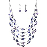 Crystal Beaded Statement Necklace for Women Boho Colorful Multi-Strand Necklace and Earring Sets for Women Fashion Jewelry Gifts for Mom