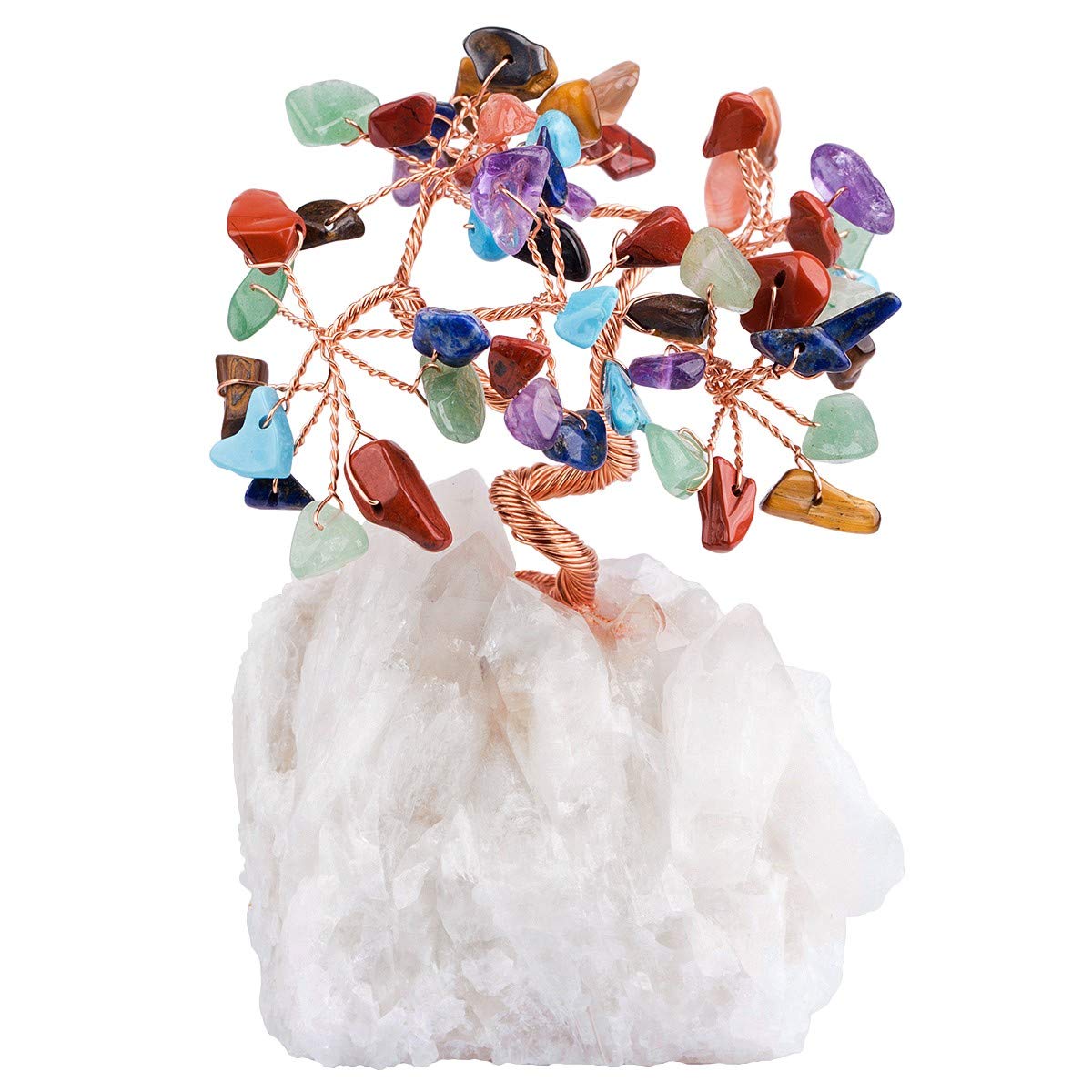 mookaitedecor Chakra Crystal Bonsai Money Tree Ornament, Healing Crystal Gift, Clear Quartz Crystal Cluster Base Tree of Life Feng Shui Ornament for Home Office Lucky Stone Tree