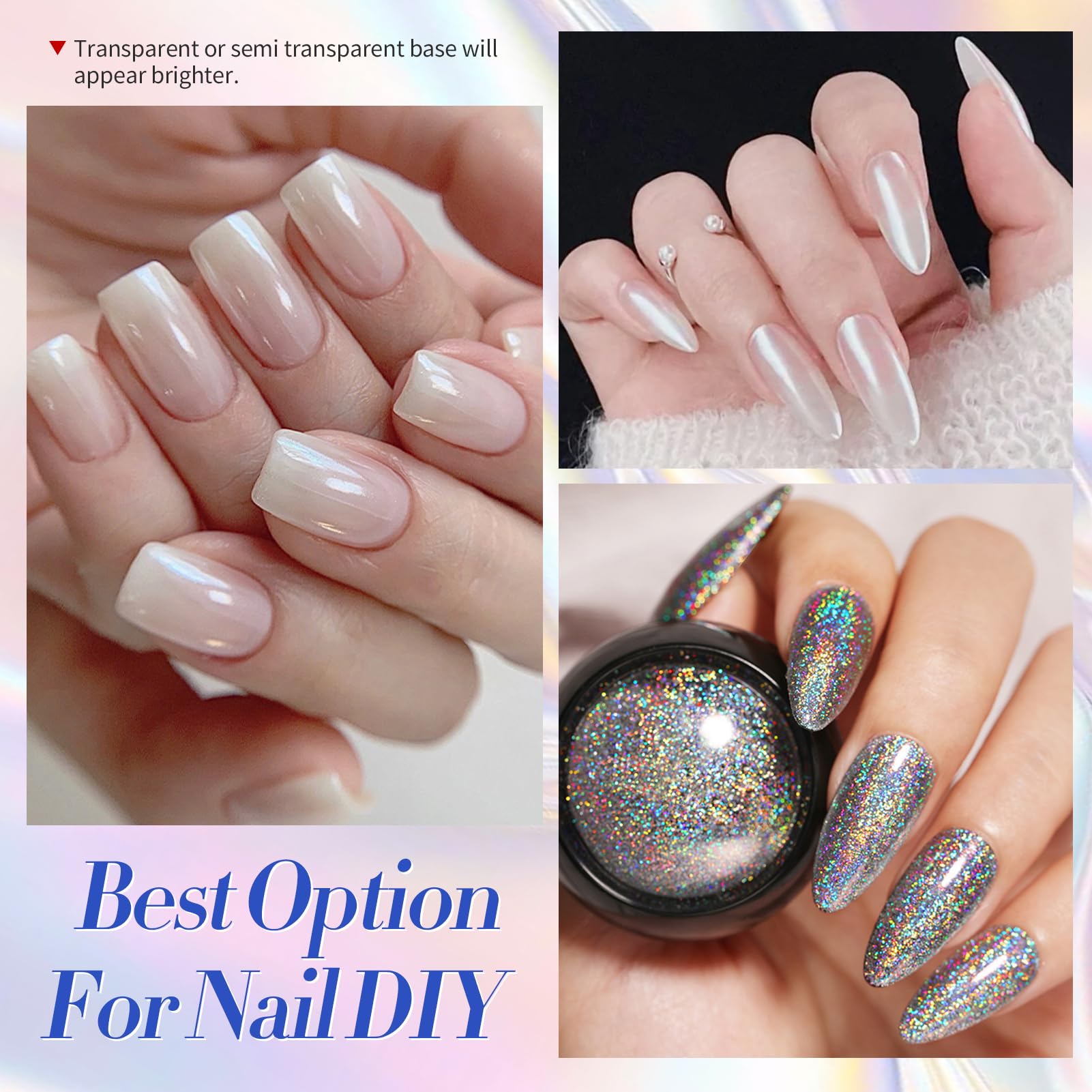 BORN PRETTY Chrome Nail Powder,White Pearl Metallic Mirror Holographic Chrome Powder for Nails,Pearl Glitter Pigment Dust Kit Nail Art Decoration Sets - Image 3