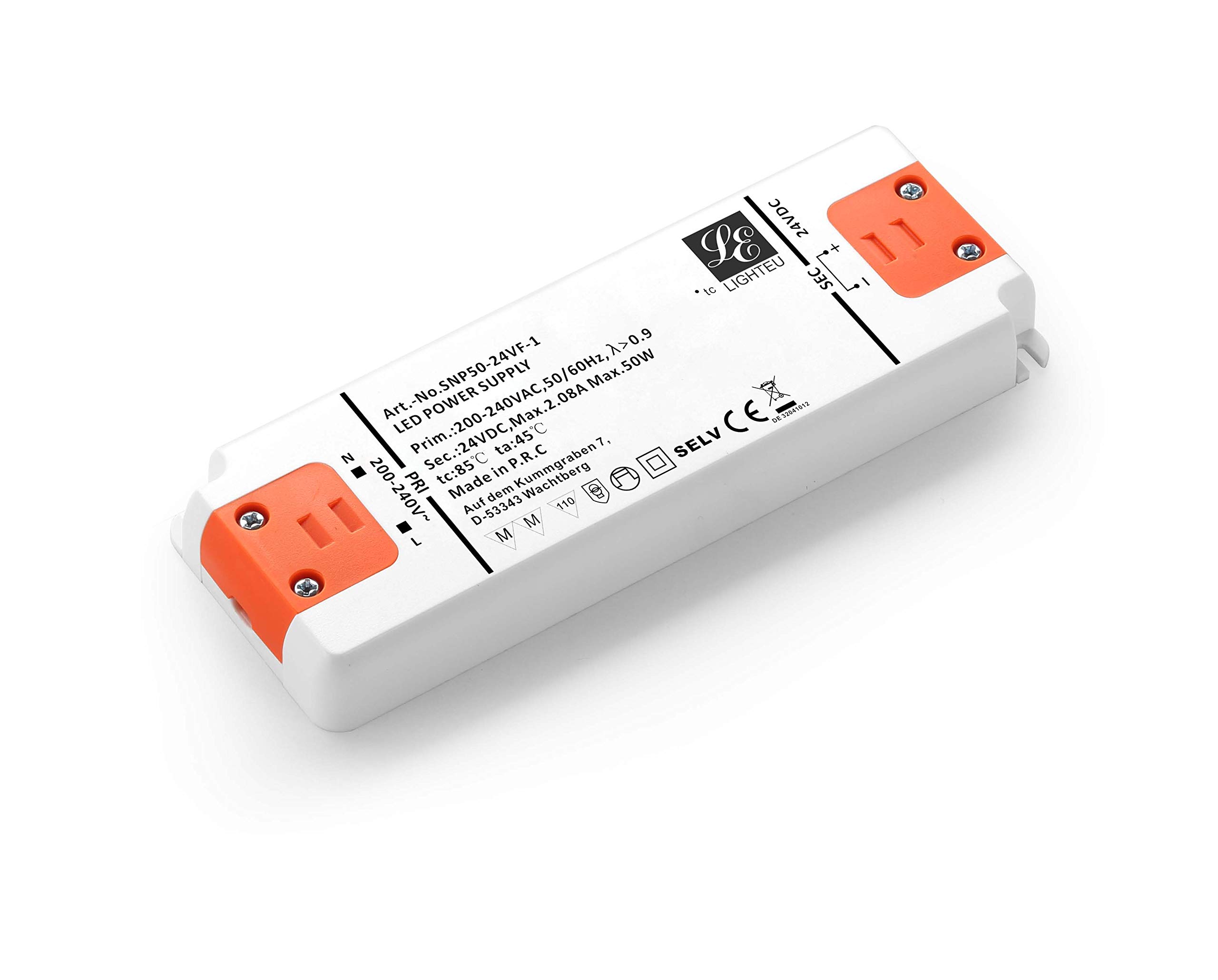 LIGHTEU, Transformer LED Power Supply - 50W, 24 V DC, 2.8A - Constant Voltage for LED Strip Lights and G4, MR11, MR16 LED Light Bulbs