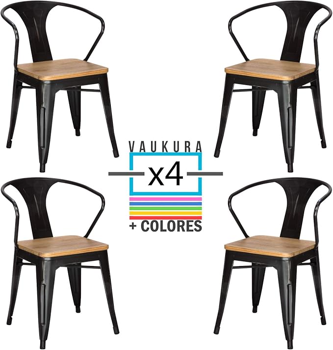 Vaukura Silla Tolix con Brazos (Pack4) - Silla Industrial Metálica
