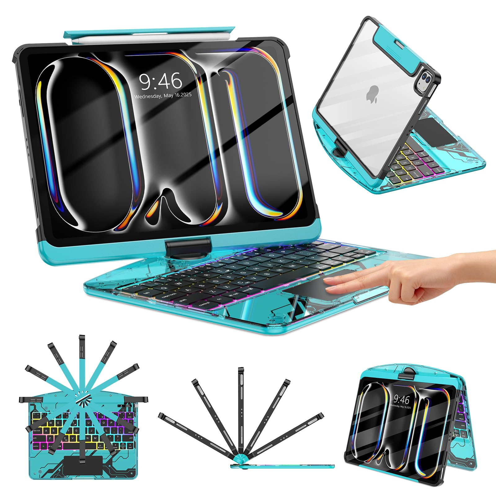 Photo 1 of TSQQST Clear Wireless Keyboard Case for iPad Pro 11 Inch (M5/M4) 2025/2024 with Pencil Holder & Multi-Touch Trackpad