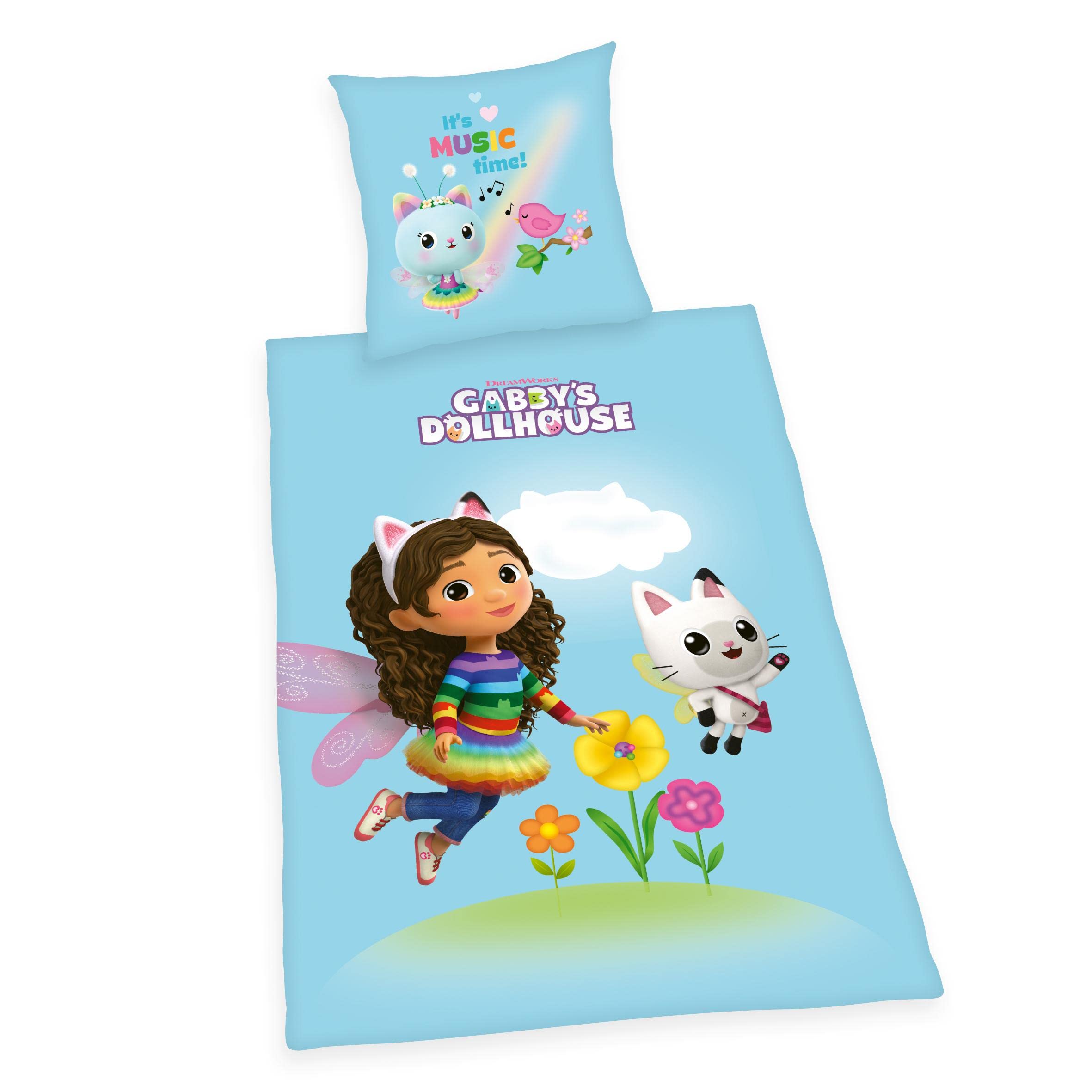 Herding Bedding set Gabby's Dollhouse, Pillowcase 70 x 90 cm, Duvet cover 140 x 200 cm, With smooth zipper, Cotton