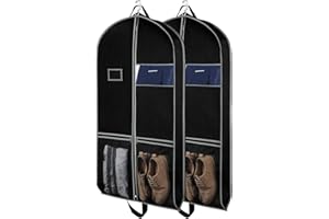 Zilink Garment Bags Suit Bag for Travel and Storage 43 inches Gusseted Suit Cover Protector for Closet with 2 Large Pockets and 2 Carry Handles for Suit Coat, Dress, Set of 2