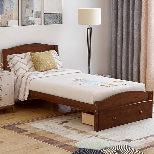 Amazon Com Twin Size Wood Platform Bed Frame Storage Bed With