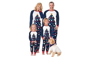 Awoscut Christmas Family Matching Pajamas Sets Christmas PJ's Letter Print Top and Plaid Pants Jammies Sleepwear