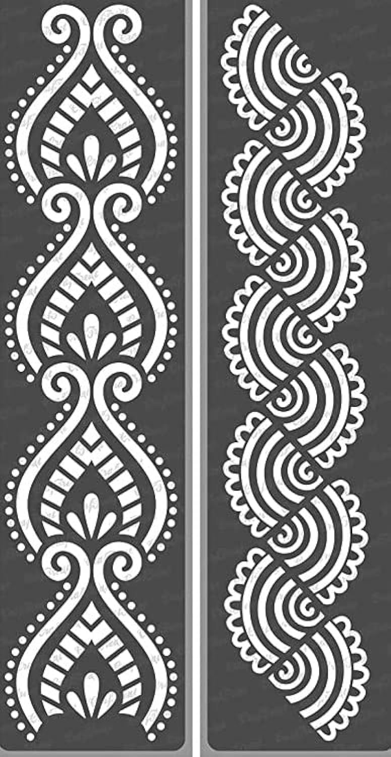 CrafTreat Reusable Border Stencils for Painting on Wood, Canvas, Paper, Fabric, Floor and Tile - Border7 and Border8 (2 Pcs) - Size:3x12 inches Each - DIY Art and Craft Stencils for Painting Borders
