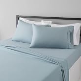 Amazon Basics Breathable, Wrinkle Resistant Microfiber 4-Piece Bed Sheet Set with 14-Inch Deep Pockets, Full, Spa Blue, Solid, 4-Pack