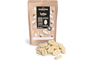 Valrhona Premium French Baking Creamy White Chocolate Discs (Feves) IVOIRE 35% Cacao. Easy Melt and Tempering. Hints of Vanilla & Warm Milk. For Sauces, Mousses, Frostings and Candies 250g (Pack of 1)