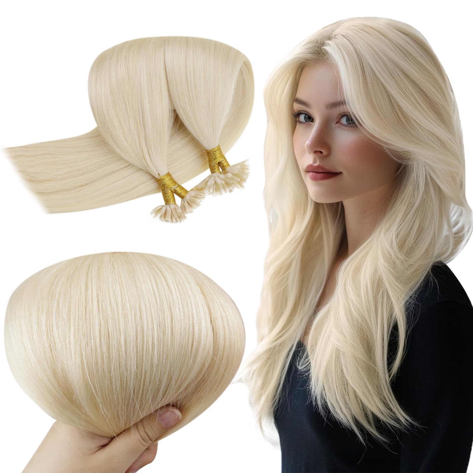 RUNATURE Blonde U Tip Hair Extensions Human Hair White Blonde U Tipped Human Hair Extensions Blonde Fusion Hair Extensions Real Human Hair 12 Inch 40 Gram — image 1