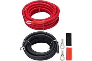 InstallGear AWG 5 Gauge 10ft Battery Power Inverter Cables - 2ct Red/Black Battery Cable for Solar, Auto, RV and Marine, Lawn Mower - 99.9% Deoxigenized Copper, Set - Battery Cable Wire - Battery Wire