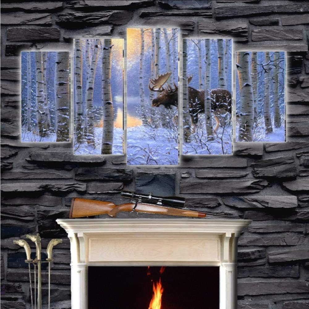 mmwin Fotos De Lienzo Decoración De La Sala 5 Piezas Elk Junto Al Lago