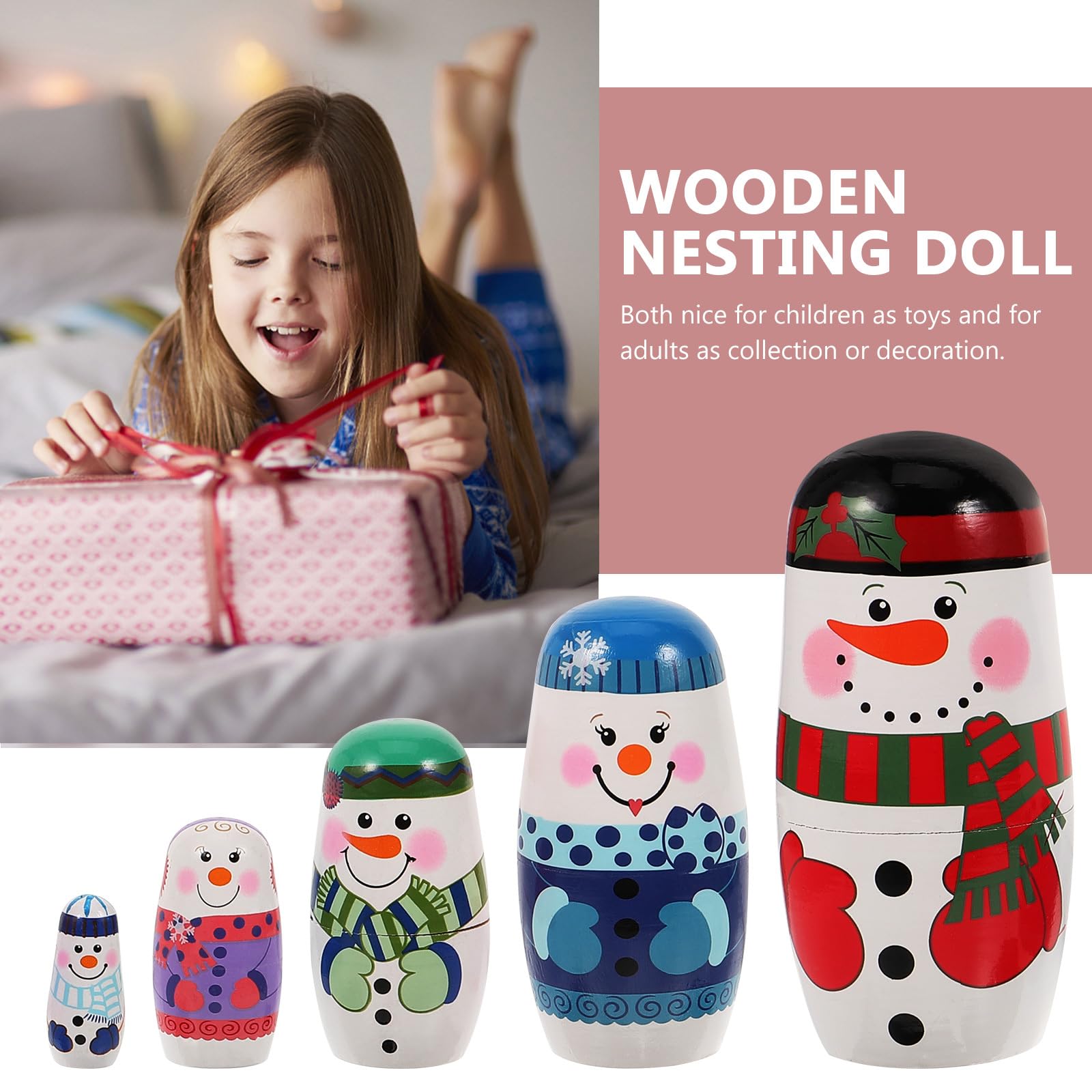 MAGICLULU 5PCS Christmas Russian Dolls Snowmen Matryoshka Wood Stacking Dolls Handmade Nesting Dolls for Birthday Home Decoration (Snowman Family)