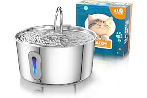 HAJXM Stainless Steel Cat Water Fountain, 135oz/4L Automatic Pet Fountain Dog Water Dispenser with Ultra-Quiet Pump & 2 Replacement Filters & for Cats Inside, Dogs, Multiple Pets