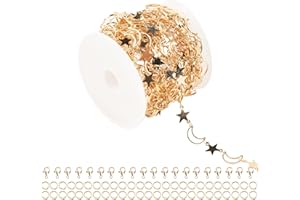 YOUBEIYEE 16.4 Feet/ 5 Meters Brass Star Moon Link Chain for Jewelry Making, Gold Plated Handmade Chain Roll with Open Jump Rings Lobster Claws DIY Necklace Bracelet Jewelry Supplies