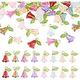 Magibeads 80Pcs Glass Tulip Flower Charms Cute Glass Crystal Plant Dangle Earring Pendants Brass Findings Acrylic Leaf for Crafts DIY Wine Glass Keychain Jewelry Making Supplies 17x11mm